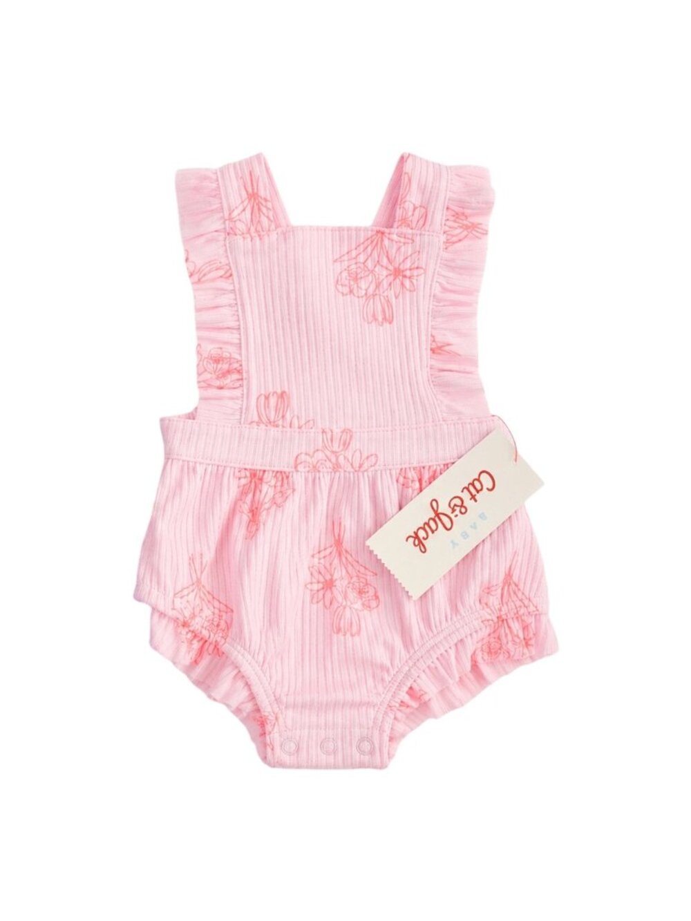 Cat & Jack Baby Girl Floral Bubble Romper 3-6M NWT Pink Ruffle Sunsuit
